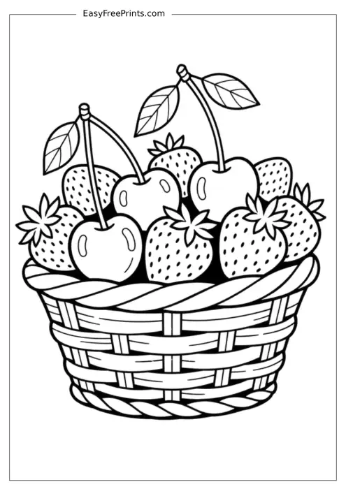 Strawberries and Cherries Basket Coloring Page