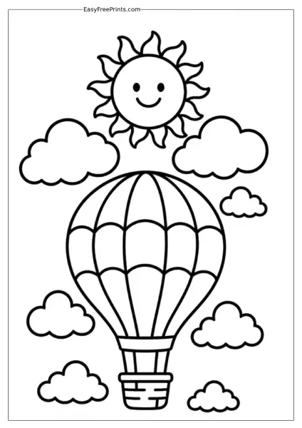 Sunny Hot Air Balloon Coloring Page