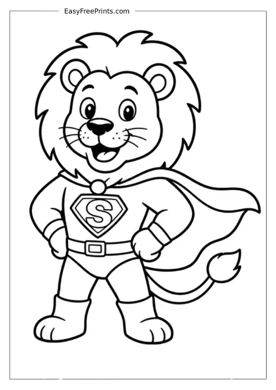 Super Lion Hero Coloring Page