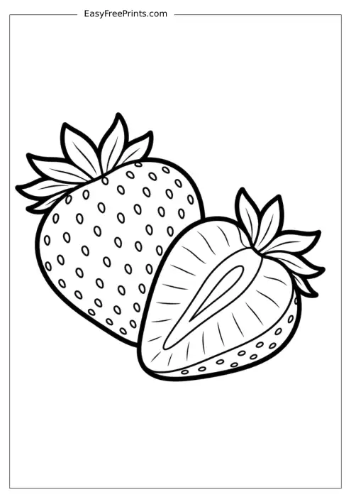 Whole and Half Strawberry Coloring Page