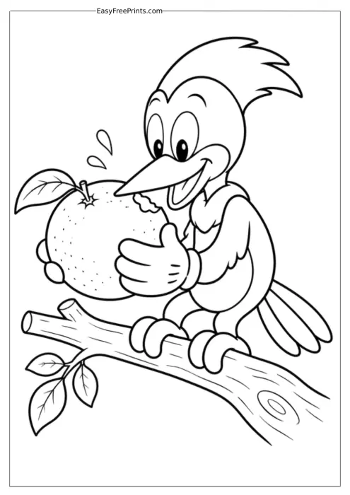 Woodpecker and Orange Coloring Page