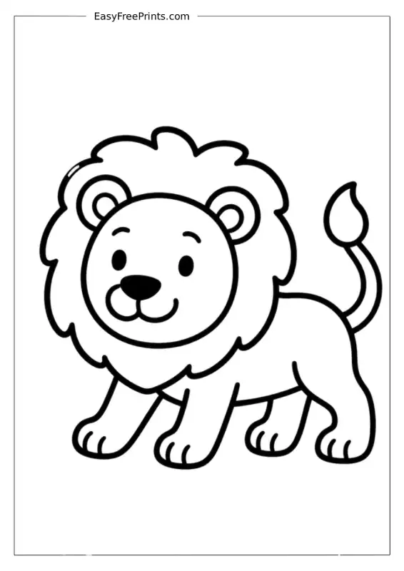 Cute Walking Lion Coloring Page