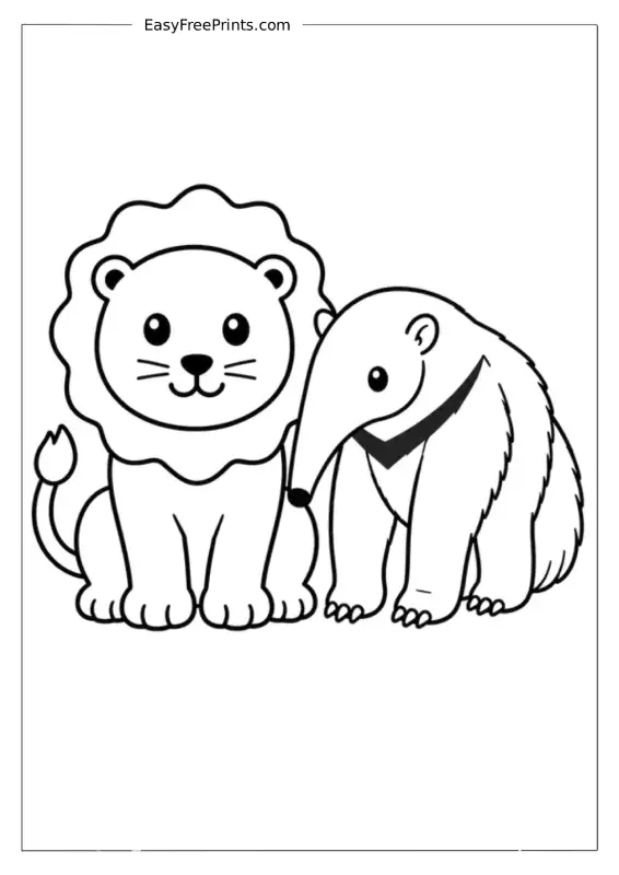 Lion and Anteater Coloring Page