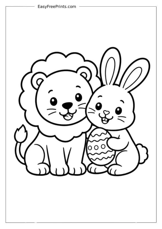 Lion and Bunny Easter Egg Coloring Page