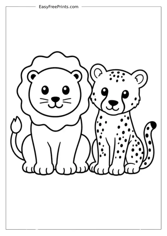 Lion and Cheetah Coloring Page