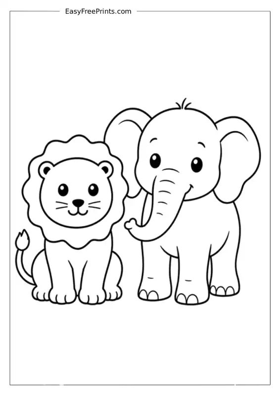 Lion and Elephant Coloring Page