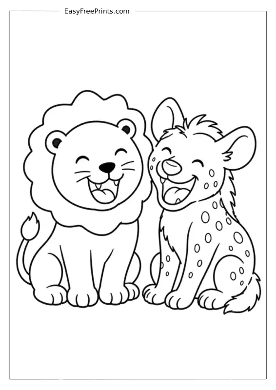 Lion and Hyena Coloring Page