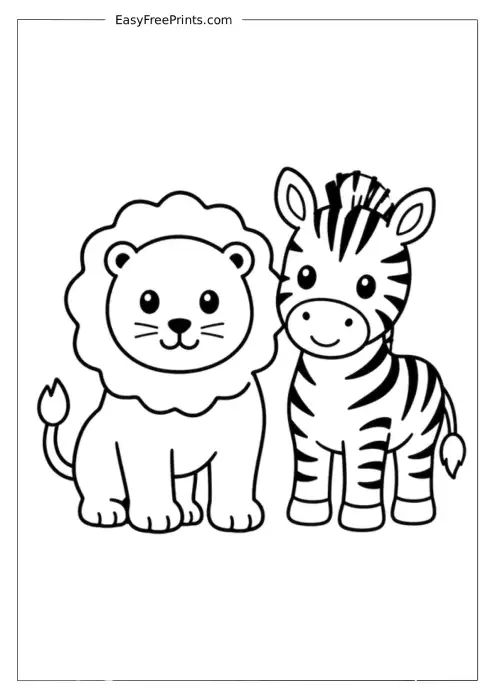Lion and Zebra Coloring Page