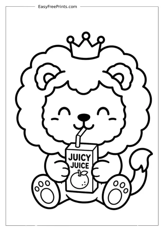 Lion Drinking Juice Coloring Page