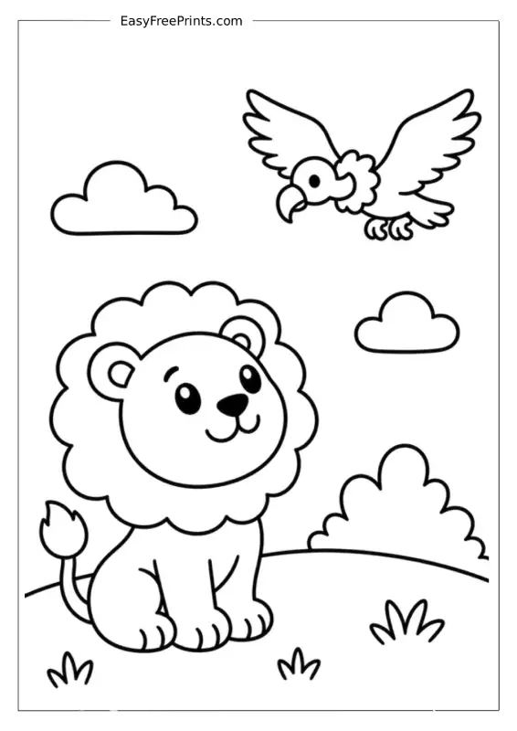 Lion Looking at a Vulture Coloring Page